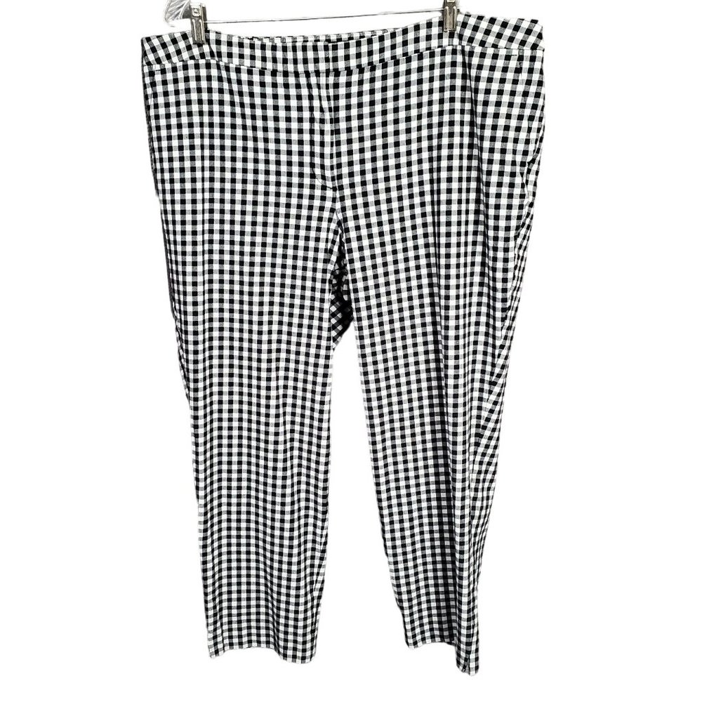 Talbots Size 20W Pants Hampshire Ankle Check Stretch Pockets High Waist Black